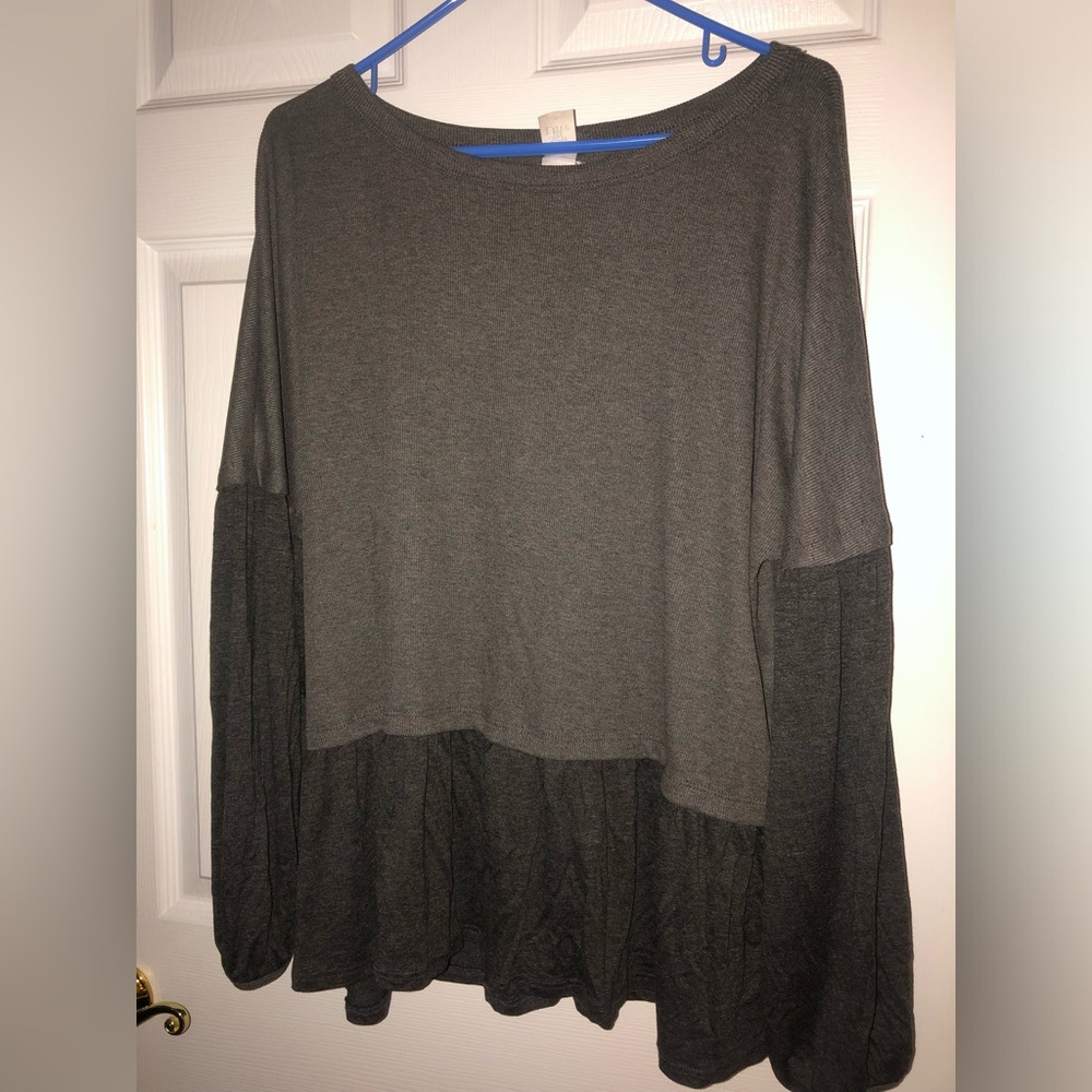 Sew In Love Charcoal Gray Layered Long-Sleeve Top
